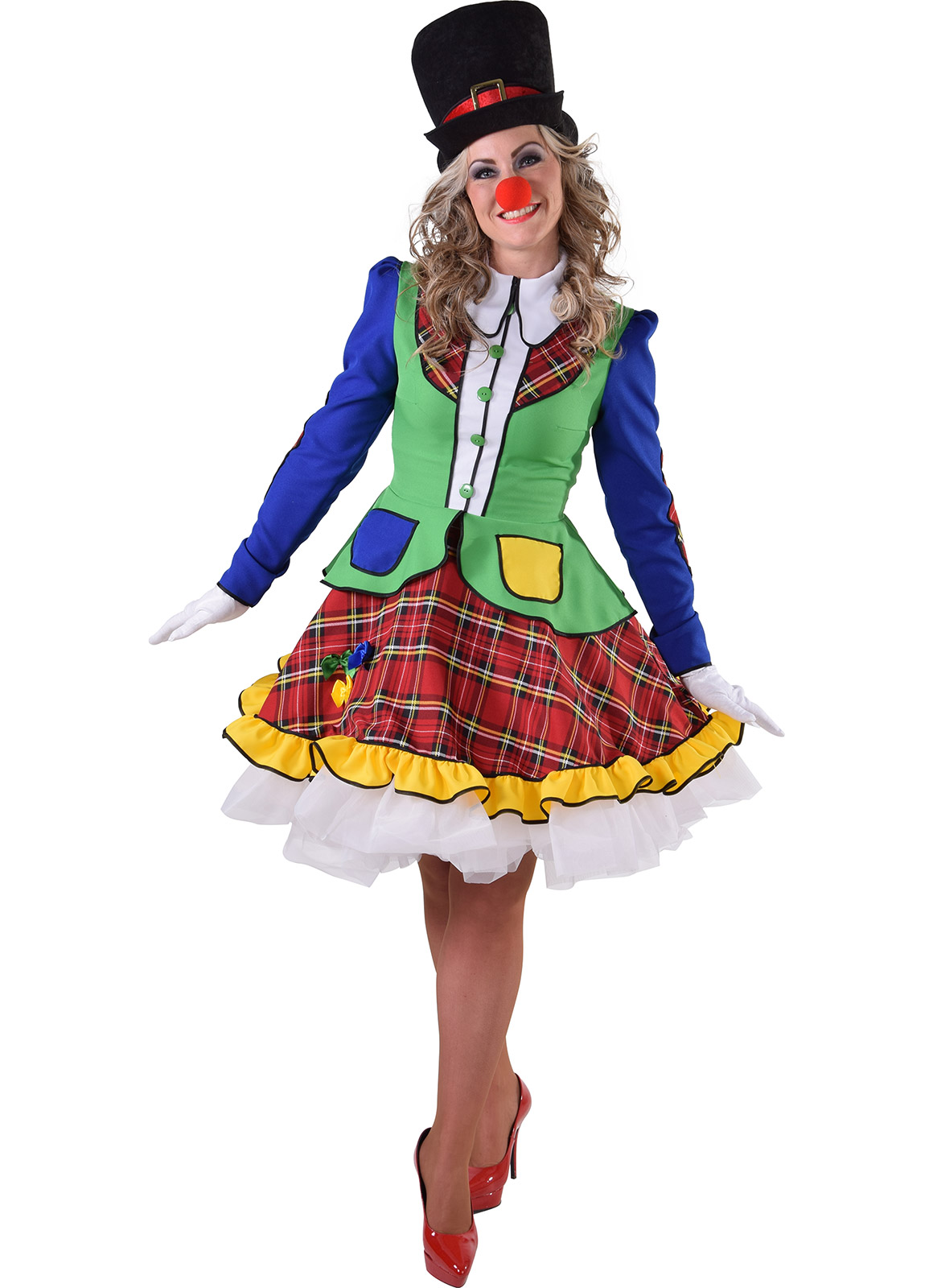 Mevrouw Clown Pipo - Willaert, verkleedkledij, carnavalkledij, carnavaloutfit, feestkledij, circus, clown